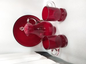 кувшин ,2 кружки и блюдо СССР красное стекло 1956 г. цена 5000 р